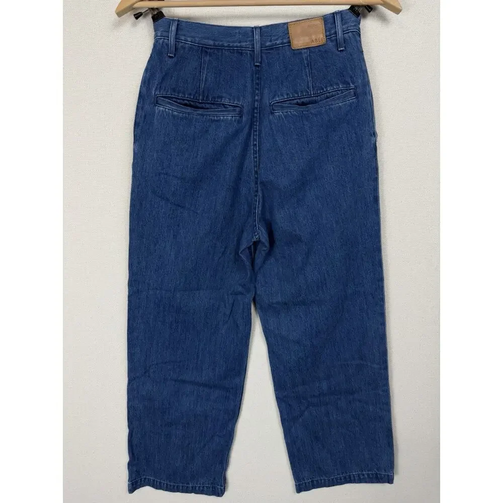 ABLE Jeans Women's 26 Cropped‎ Dark Wash Chino Wide Legs Slash Pockets